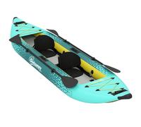 Outsunny 12.5' Inflatable Kayak Set, 2-person Sit on Canoe with Aluminium Oars, Blue and Yellow