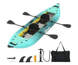 Outsunny 12.5' Inflatable Kayak Set, 2-person Sit on Canoe with Aluminium Oars, Padded Seats, High Back Support, Fins, Carry Bag, Hand Pump & Repair Kit, Blow Up Boat for Adults, Blue and Yellow