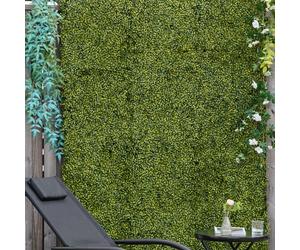 Outsunny 12 Piece 50cm x 50cm Artificial Boxwood Wall Panels Privacy Fence Screen Milan Grass with Flowers - PE - 50cm x 50cm x 5cm