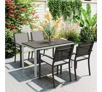 Outsunny 120 X 70 Cm Garden Table For 4-6 With Aluminium Frame, Slatted Top In Black Black