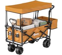 Outsunny 120L Festival Trolley on Wheels, Folding Camping Trolley Cart with Removable Canopy, All-Terrain Wheels, Adjustable Handle, Push or Pull for Garden Beach Fishing Shopping, Orange