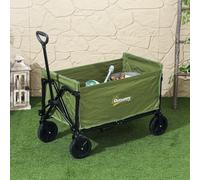 Outsunny 120L Folding Collapsible Wagon with Adjustable Handle, Green, Green