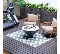 Outsunny 121x182 cm Outdoor Rug, Reversible Camping Mat, Light Grey & White | 4x6ft, portable plastic straw RV mat, for garden, deck, picnic and indoor use