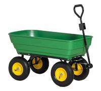 Outsunny 125 Litre Large Garden Cart Heavy Duty 4 Wheel Trolley Dump Wheelbarrow Tipping Truck Trailer - Green
