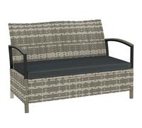 Outsunny 125L Garden Storage Bench, 2 Seater PE Rattan Outdoor Bench Storage Box with Padded Cushion, Dark Grey
