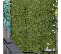 Outsunny 12 Piece 50cm x 50cm Artificial Boxwood Wall Panels Privacy Fence Screen Milan Grass with Flowers - PE - 50cm x 50cm x 5cm