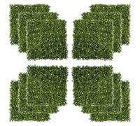 Outsunny 12PCS Artificial Boxwood Wall Panels 50cm x 50cm Grass Privacy Fence Screen Faux Hedge Greenery Backdrop Encrypted Milan Grass with White Flowers for Home Garden Backyard Balcony Green