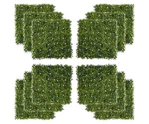Outsunny 12PCS Artificial Boxwood Wall Panels 50cm x 50cm Grass Privacy Fence Screen Faux Hedge Greenery Backdrop Encrypted Milan Grass with White Flowers for Home Garden Backyard Balcony Green