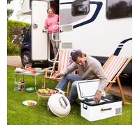 OUTSUNNY 12v Portable Car Refrigerator w/ Inner LED Light for Campervan RV Boat Travel in White Outsunny White