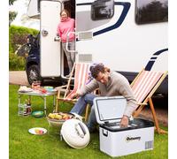 Outsunny 12V Car Refrigerator w/LED Light & Foldable Handles, 25L Portable Compressor Cooler, Fridge Freezer with 12/24V DC and 110-240V AC for Campervan RV Boat Travel