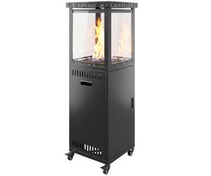 Outsunny 13 kW Gas Patio Heater with Stepless Heat Control, Black | Portable Propane Outdoor Heater, Stepless Heat Control, Piezo Ignition, Tip-over Protection, 4 Wheels, Lava Rocks