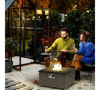 Outsunny 13 KW Rattan Gas Fire Pit Table, Propane Fire Pit - Grey, Grey