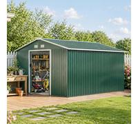 Outsunny 13 x 11Ft Garden Storage Shed W/2 Doors Galvanised Metal Green, Green