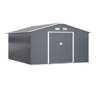 Outsunny 13 X 11ft Outdoor Garden Storage Shed w/2 Doors Galvanised Metal Grey | TJ Hughes