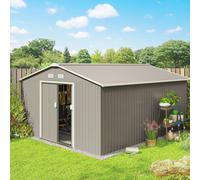 Outsunny 13 x 11ft Outdoor Garden Storage Shed w/2 Doors Galvanised Metal Grey, Grey