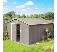 Outsunny Garden Shed 13 x 11ft, Galvanised Metal, 2 Doors, Foundation Kit & Vents, Light Grey