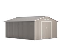 Outsunny 13 x 11ft Metal Garden Shed, Outdoor Storage Tool House with Ventilation Slots, Foundation Kit and Lockable Double Doors Light Grey