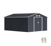 Outsunny 13 X 11ft Outdoor Garden Storage Shed w/2 Doors Galvanised Metal Grey | TJ Hughes