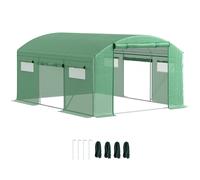 Outsunny 13 x 9.8ft Walk-in Greenhouse, Heavy Duty Polytunnel with Steel Frame, Light-Resist & Windproof Cover, Green Aosom UK