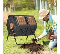 Outsunny 130L Compost Bin Dual Chamber Rotating Composter W/ Ventilation Holes In Dark Brown Dark Brown