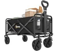 Outsunny 135L Festival Trolley on Wheels, Folding Wagon Camping Trolley Cart with Adjustable Handle, Dual Brakes, Portable Wagon Cart for Outdoor, Garden, Shopping, Fishing, Black