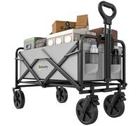Outsunny 135L Festival Trolley on Wheels, Folding Wagon Camping Trolley Cart with Adjustable Handle, Dual Brakes, Portable Wagon Cart for Outdoor, Garden, Shopping, Fishing, Dark Grey