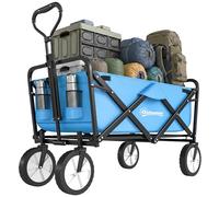 Outsunny 135L Festival Trolley on Wheels, Folding Wagon Camping Trolley Cart with Adjustable Handle, Dual Brakes, Portable Wagon Cart for Outdoor, Garden, Shopping, Fishing, Blue