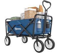 Outsunny 135L Festival Trolley on Wheels Folding Wagon Trolley Navy Blue | Camping Cart, Adjustable Handle, Dual Brakes, Portable Wagon Cart, Outdoor, Garden, Shopping, Fishing