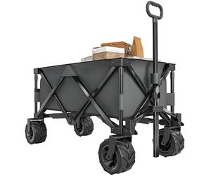 Outsunny 140L Festival Trolley on Wheels, Folding Camping Trolley Cart with Telescopic Handle, Big Wheels for Outdoor Garden Beach Fishing, Dark Grey