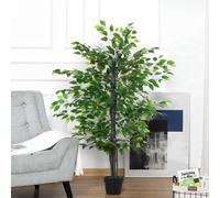 Outsunny Artificial Banyan Decorative Plant With Nursery Pot - Fake Tree For Indoor Outdoor D+cor - Green - 1.45m W/ | TJ Hughes