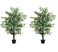 Outsunny 145cm Artificial Banyan Plant Faux Decorative Tree w/Cement Pot Vibrant Greenery Shrubbery Indoor Outdoor Accessory (Pack of 2)