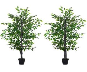 Outsunny 145cm Artificial Banyan Plant Faux Decorative Tree w/Cement Pot Vibrant Greenery Shrubbery Indoor Outdoor Accessory (Pack of 2)