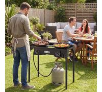 Outsunny Double Burner Camping Stove, 150,000 BTU High Pressure Camping Gas Stove with Detachable Legs, Gas Cooker for Outdoor, Camping, BBQ, Regulator and Hose Included, Black