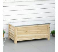Outsunny 155L Outdoor Storage Box with Metal Top and Shutter Walls, Wooden Outside Tool organiser Container, for Garden, terrace