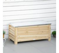 Outsunny 155L Outdoor Storage Box with Metal Top and Shutter Walls, Wooden Outside Tool organiser Container, for Garden, terrace