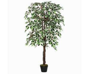 Outsunny 160cm/5.2FT Artificial Ficus Silk Tree with Nursery Pot, Decorative Fake Plant, for Indoor Outdoor Décor