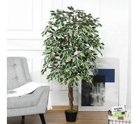 OUTSUNNY Artificial 160cm/5.2FT Ficus Plant Fake Tree Potted Home Décor Indoor in Green Outsunny Green