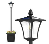 Outsunny 160cm Garden Solar Lamp Post Light Waterproof with Planter Black | LED Solar Light Post, Outdoor Lamp, Patio, Pathway, Walkway