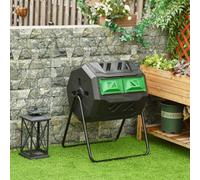 Outsunny 160L Outdoor Tumbling Compost Bin w/ Dual Chamber - Black, Black
