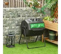 Outsunny 160L Outdoor Tumbling Compost Bin with Dual Chamber, Black - Black - Steel, PP - 71cm x 65cm x 96cm