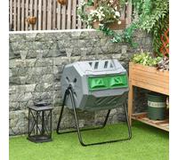 Garden Compost Bin Dual Tumbler Rotating Outdoor Composter with Sliding Doors Outsunny Grey One Size
