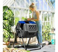 (Blue, 160L) Outsunny Outdoor Tumbling Compost Bin With Dual Chamber
