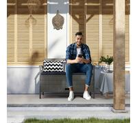 Outsunny 2 Seater Garden Storage Bench with 160L Capacity, PE Rattan Garden Bench with Storage, Wicker Outdoor Bench Loveseat with Cushion, Pillows and Steel Frame for Patio, Grey