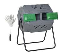 Outsunny 160L Tumbling Compost Bin Outdoor Dual Chamber 360° Rotating Composter, Garden Compost Bin w/Sliding Doors & Solid Steel Frame, Grey
