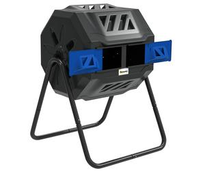 Outsunny 160L Tumbling Compost Bin Outdoor Dual Chamber 360° Rotating Composter, Garden Compost Bin w/ Sliding Doors & Solid Steel Frame, Blue