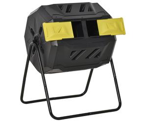 Outsunny 160L Tumbling Compost Bin Outdoor Dual Chamber 360° Rotating Composter, Garden Compost Bin w/ Sliding Doors & Solid Steel Frame, Yellow