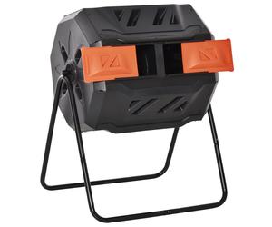 Outsunny 160L Tumbling Compost Bin Outdoor Dual Chamber 360° Rotating Composter, Garden Compost Bin w/ Sliding Doors & Solid Steel Frame, Orange