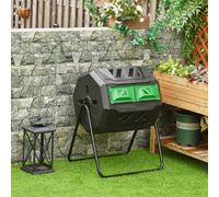 Outsunny 160L Tumbling Compost Bin Outdoor Dual Chamber 360° Rotating In Black Black