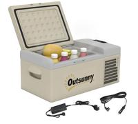 Outsunny 16L Car Refrigerator, Portable Compressor Camping Fridge Freezer with 12/24V DC and 100-240V AC for Car, RV and Camping Use, Down to -20℃, Khaki
