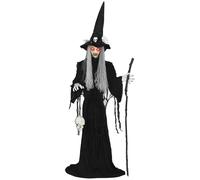 Outsunny 170 cm Life Size Halloween Animated Standing Witch & Staff with Glowing LED Eyes, Spooky Witch Scary Halloween Decorations, Battery Operated, Indoor Party Props
